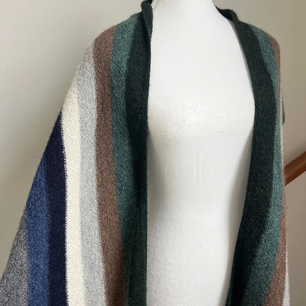 Chunky Extra Long Winter Neck‎ Scarf Fringe Striped Alpaca Knit Cozy Oversized